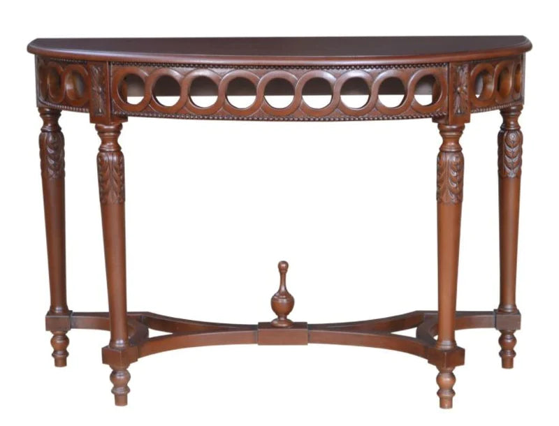 Anderson Teak Neoclassical Demilune Console Table w/ Crackle Finish Table Top