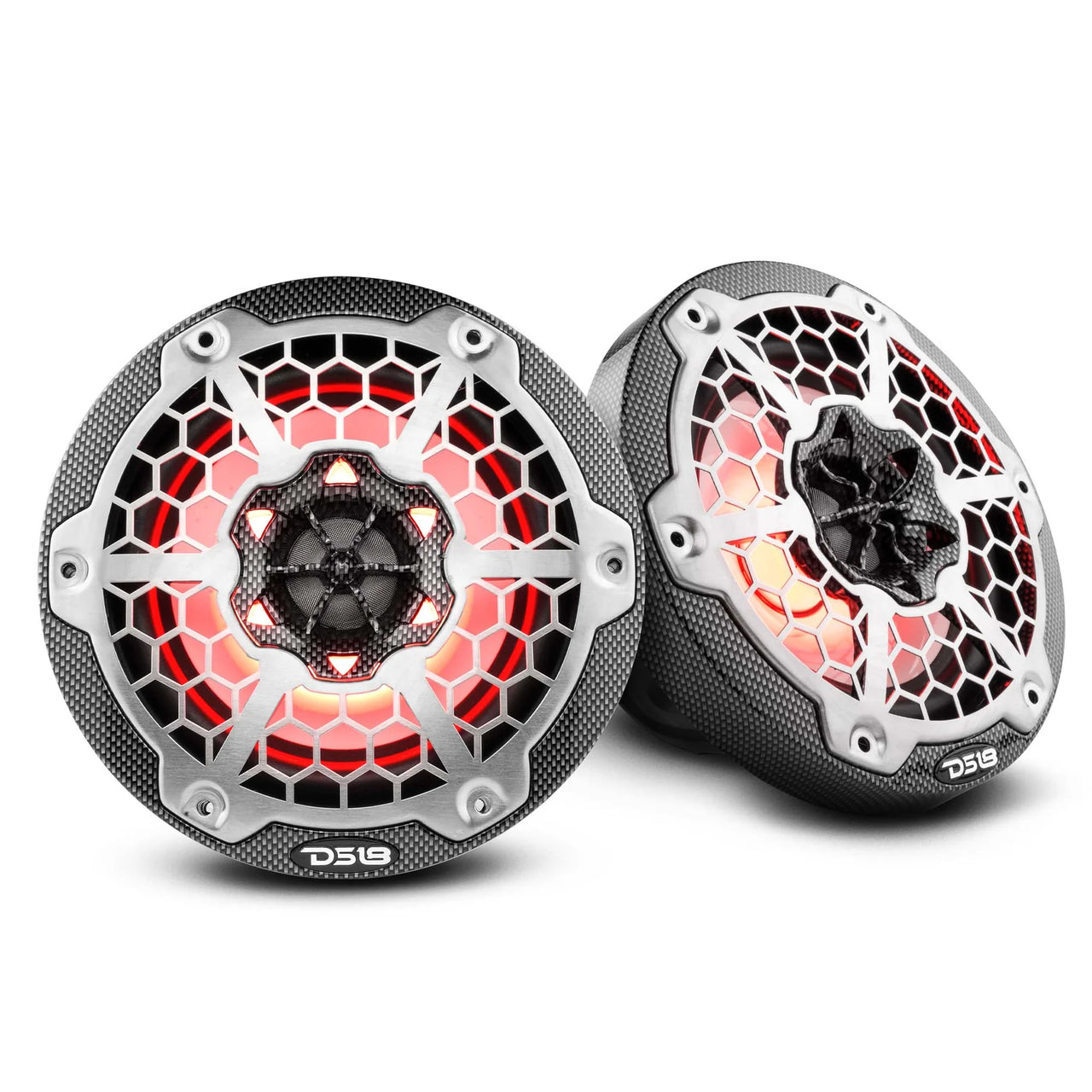 DS18 2-Way Marine Speakers with RGB LED Lights - Black Carbon Fiber