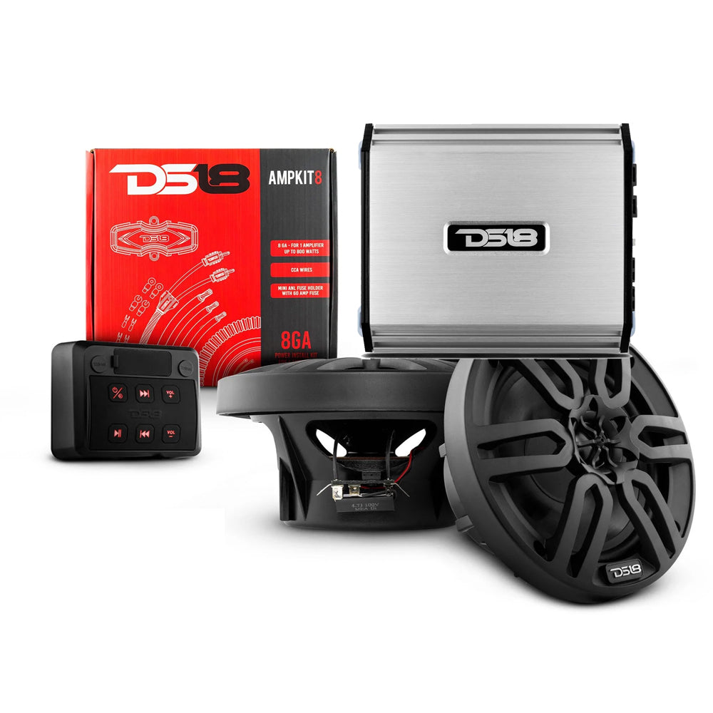 DS18 Golf Cart Package with 4" Speakers, Amplifier, Amp Kit & Bluetooth Remote