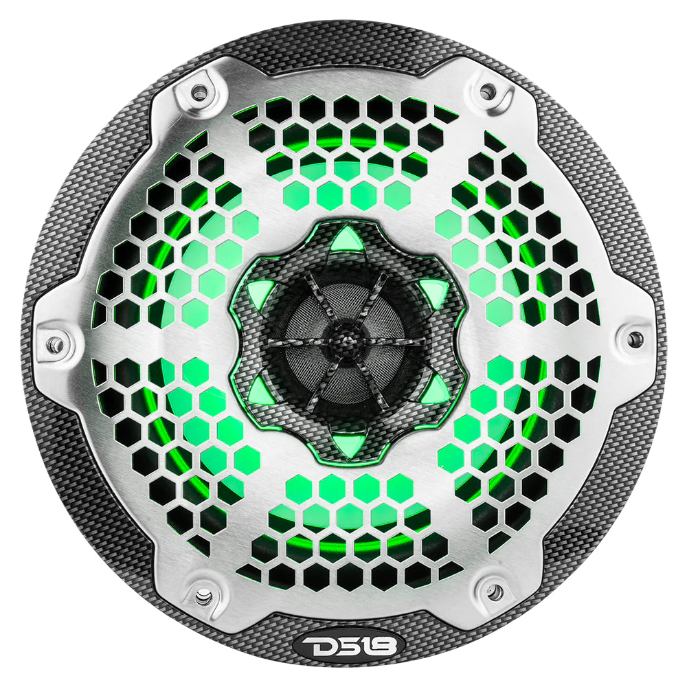 DS18 2-Way Marine Speakers with RGB LED Lights - Black Carbon Fiber