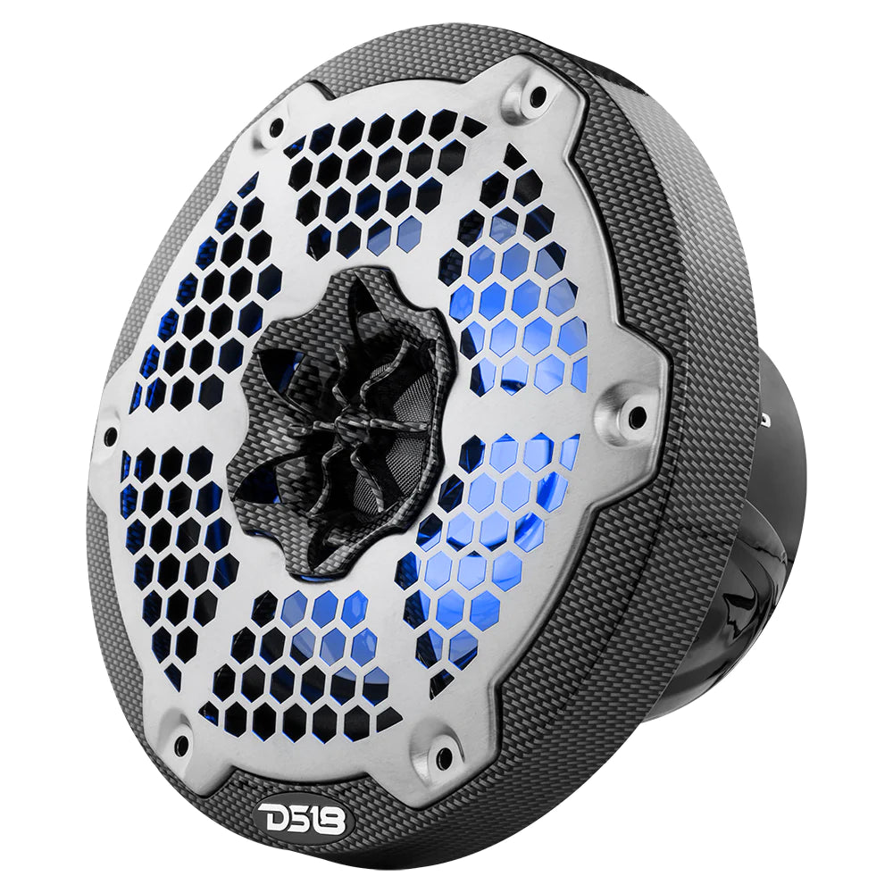 DS18 2-Way Marine Speakers with RGB LED Lights - Black Carbon Fiber