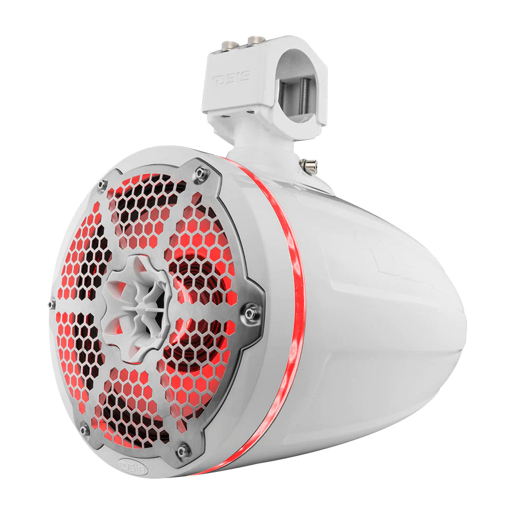 DS18 8" Neodymium Marine Towers with Built-in Passive Radiator, 1" Driver & RGB LED Light - 550W White