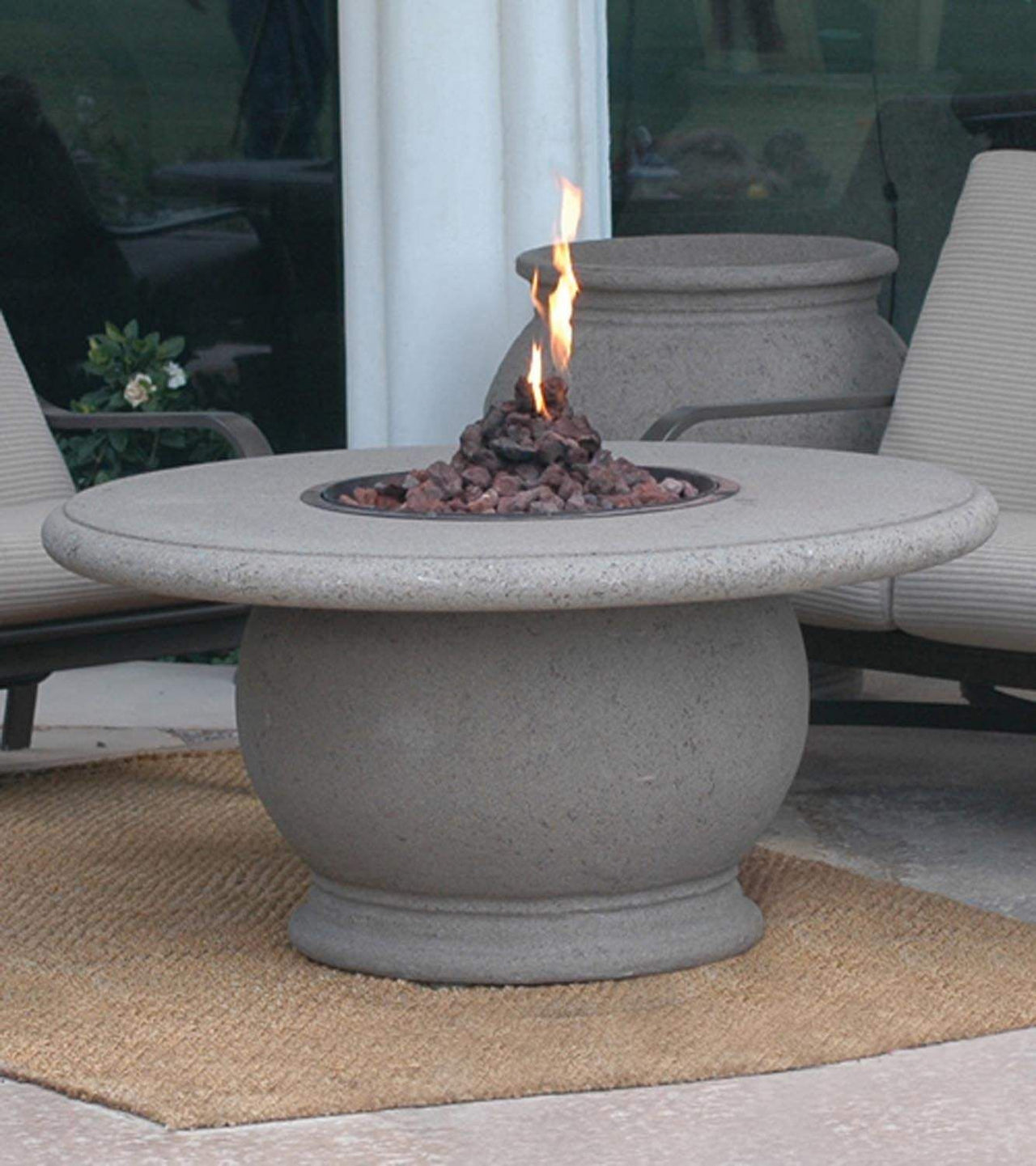 American Fyre Designs Amphora Round Gas Fire Pit Table with Concrete Top