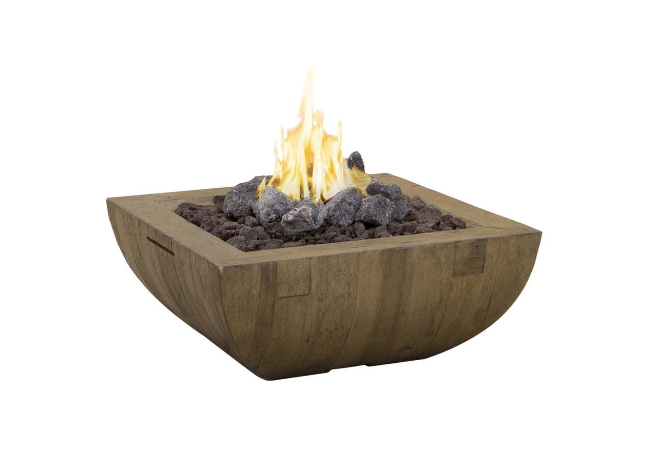 American Fyre Designs Bordeaux Reclaimed Wood Square Gas Fire Bowl - 36"