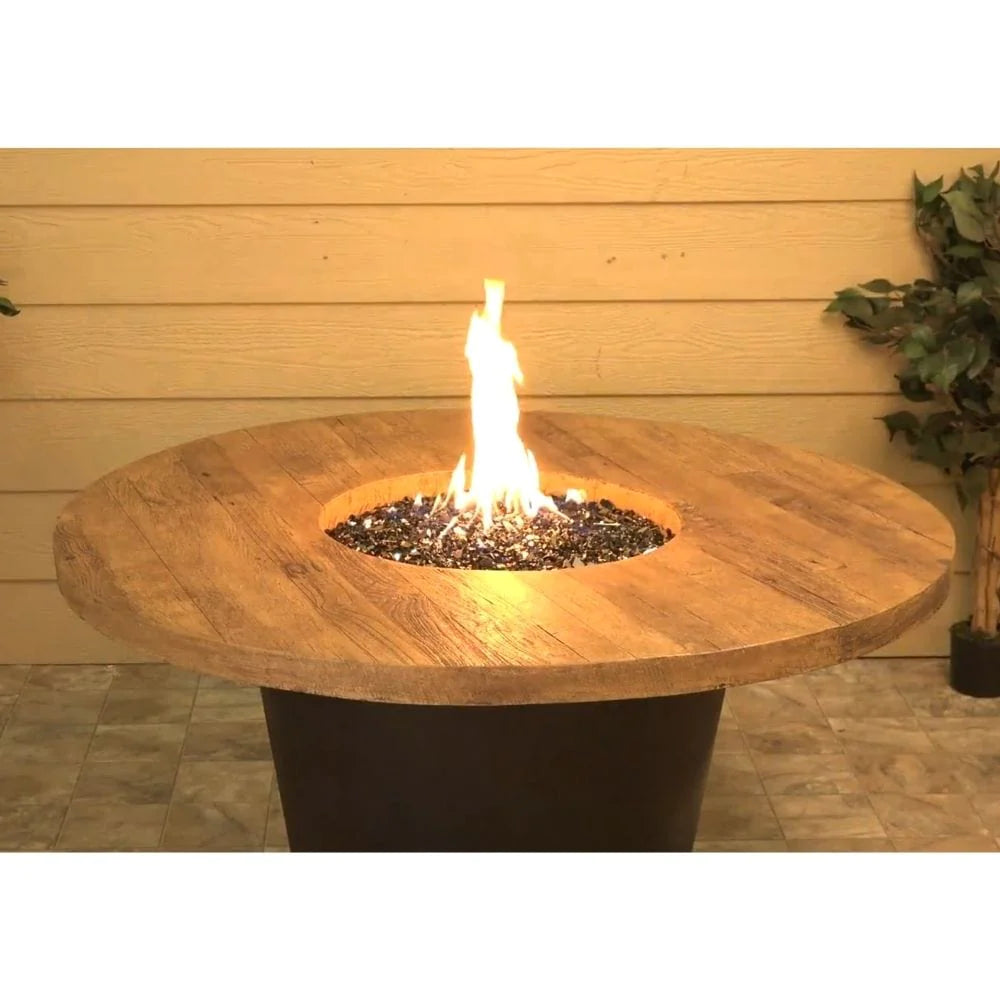 American Fyre Designs Cosmopolitan Round Reclaimed Wood Chat Height Gas Fire Table - 48"