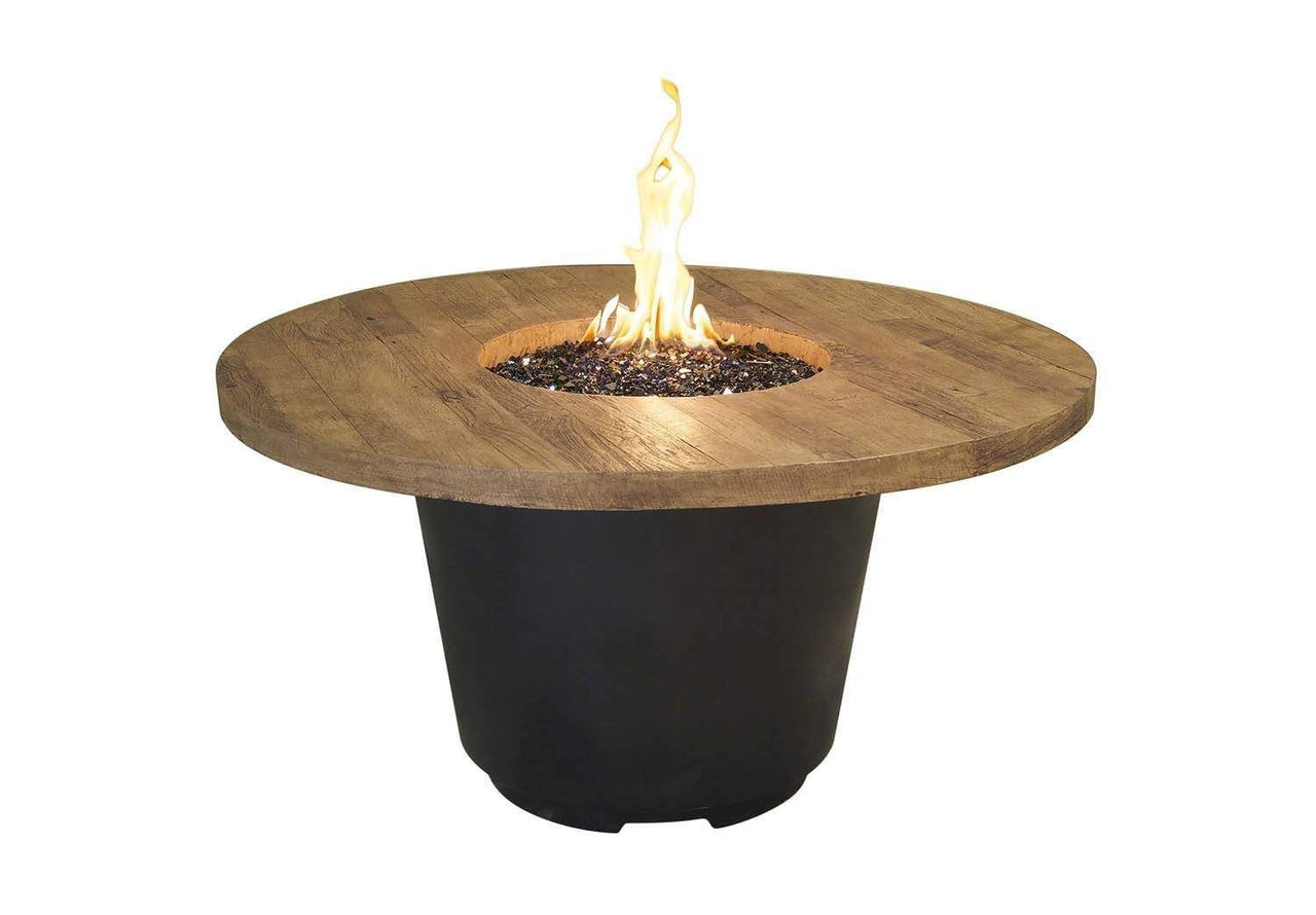 American Fyre Designs Cosmopolitan Round Reclaimed Wood Chat Height Gas Fire Table - 48"