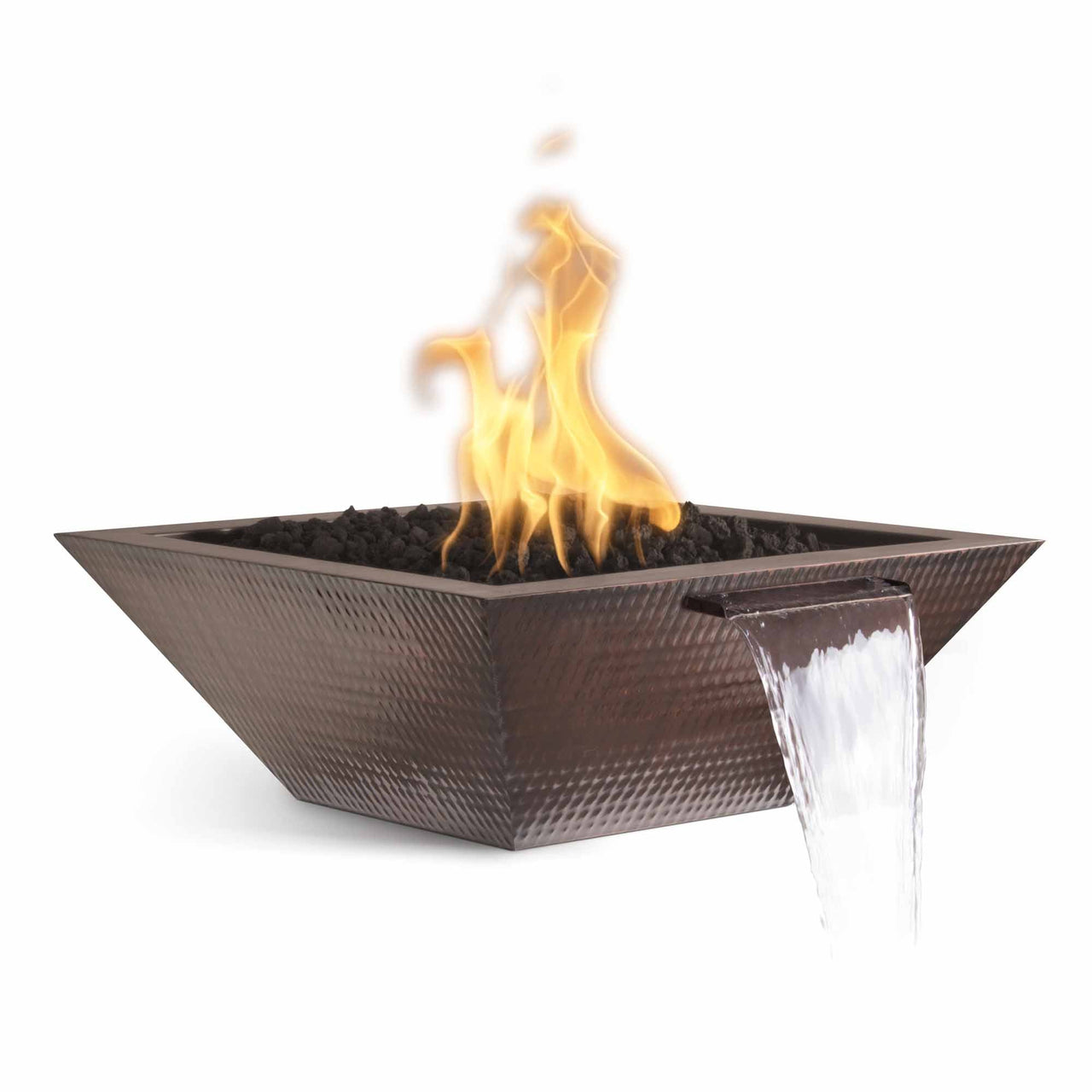 The Outdoor Plus 30" Maya Hammered Copper Square Fire and Water Bowl
