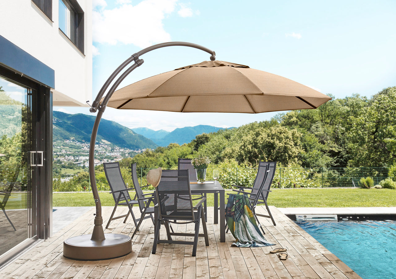 Sun Garden Curve Cantilever Patio Umbrella With Base 11.5